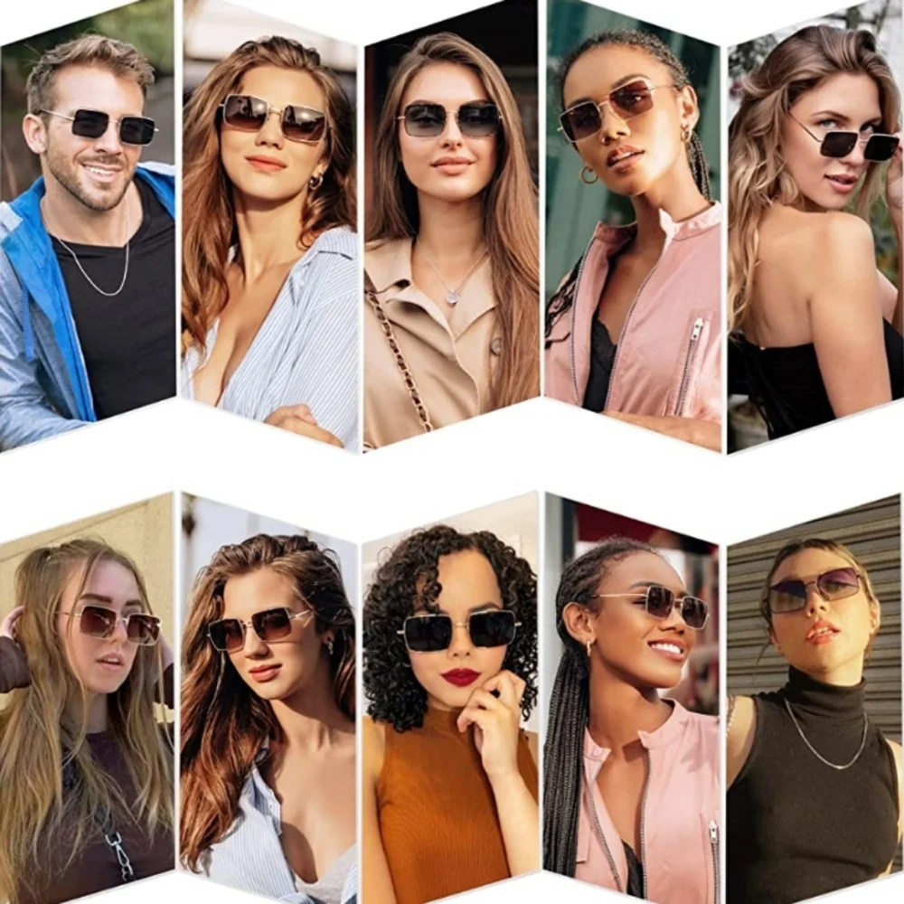 New Rectangle Polygon Blue Polarized Sunglasses for Women Men Retro Classic - Picture 3 of 5